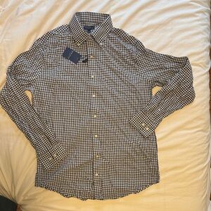 Men's navy and White gingham button up